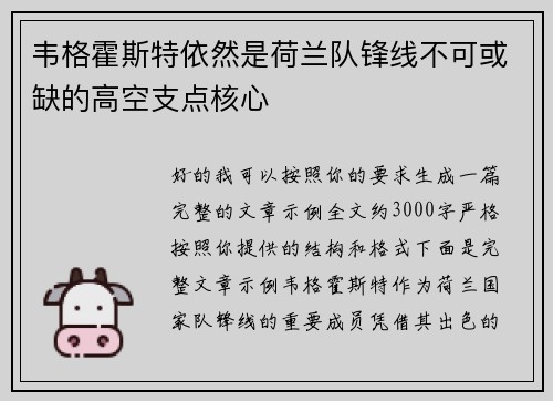 韦格霍斯特依然是荷兰队锋线不可或缺的高空支点核心